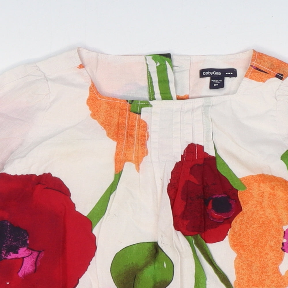 Gap Girls White Floral 100% Cotton Shift Size 2 Years Square Neck Button