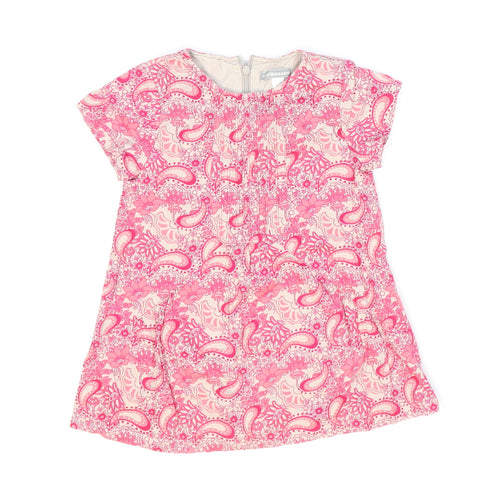 Vertbaudet Girls Pink Paisley 100% Cotton Shift Size 3 Years Round Neck Zip