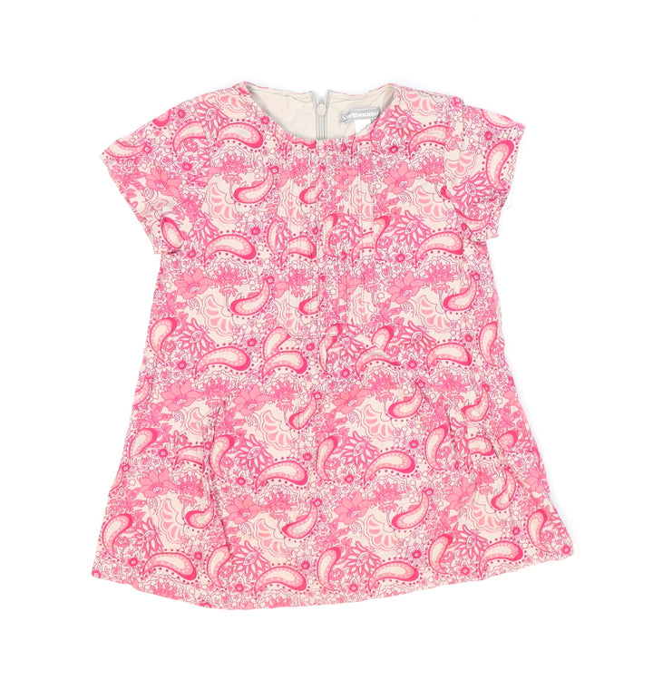 Vertbaudet Girls Pink Paisley 100% Cotton Shift Size 3 Years Round Neck Zip