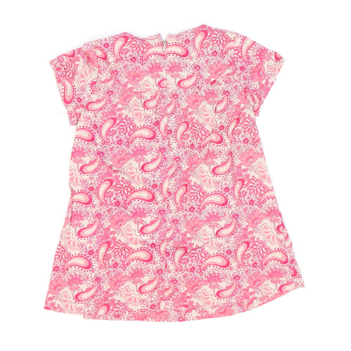 Vertbaudet Girls Pink Paisley 100% Cotton Shift Size 3 Years Round Neck Zip