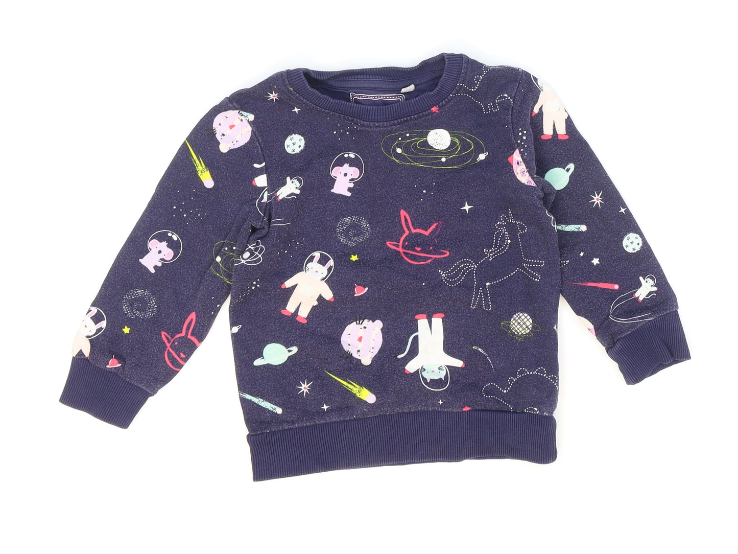 Debenhams Girls Black 100% Cotton Pullover Sweatshirt Size 2-3 Years Pullover - Space