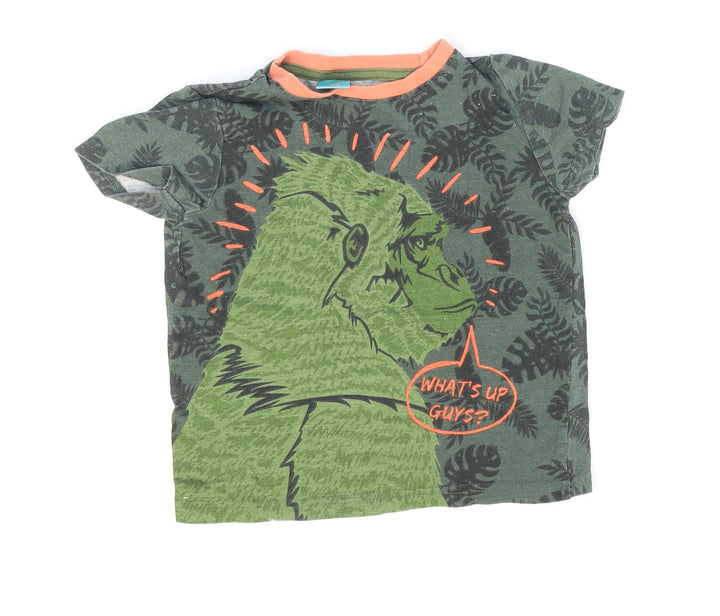 Little Kids Boys Green 100% Cotton Basic T-Shirt Size 3-4 Years Round Neck Pullover - Gorilla: What's up guys?