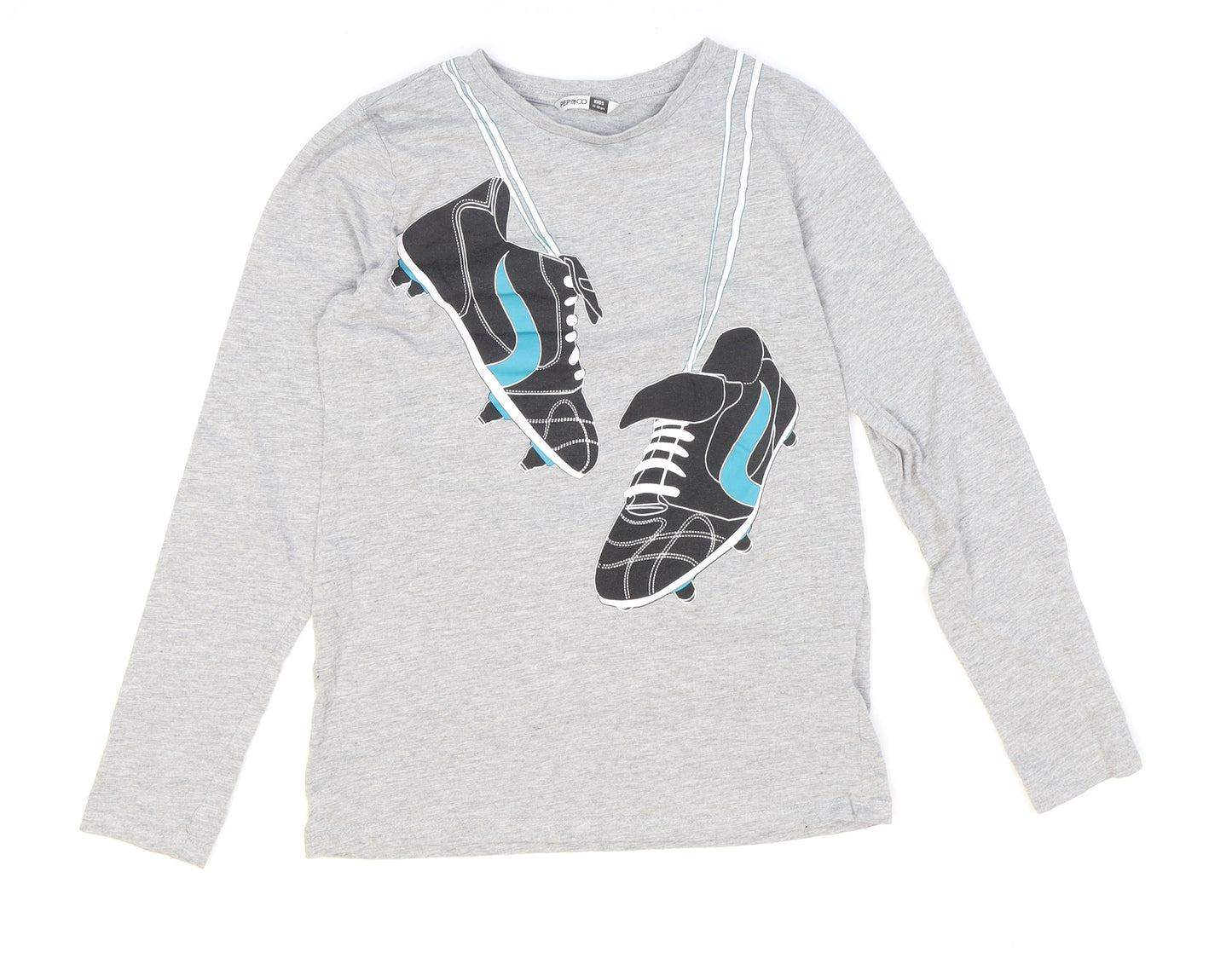 Pep & CO Boys Grey Cotton Basic T-Shirt Size 11-12 Years Round Neck Pullover - Football Boots