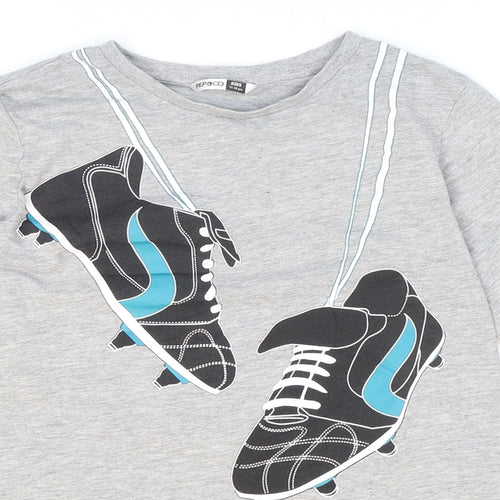 Pep & CO Boys Grey Cotton Basic T-Shirt Size 11-12 Years Round Neck Pullover - Football Boots