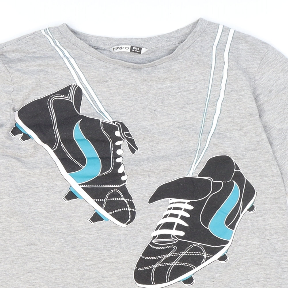 Pep & CO Boys Grey Cotton Basic T-Shirt Size 11-12 Years Round Neck Pullover - Football Boots