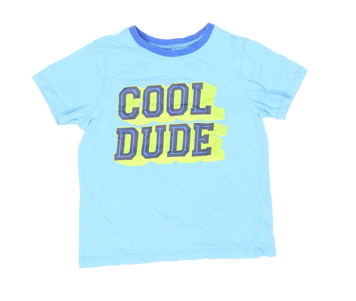 George Boys Blue 100% Cotton Basic T-Shirt Size 8-9 Years Round Neck Pullover - Cool Dude