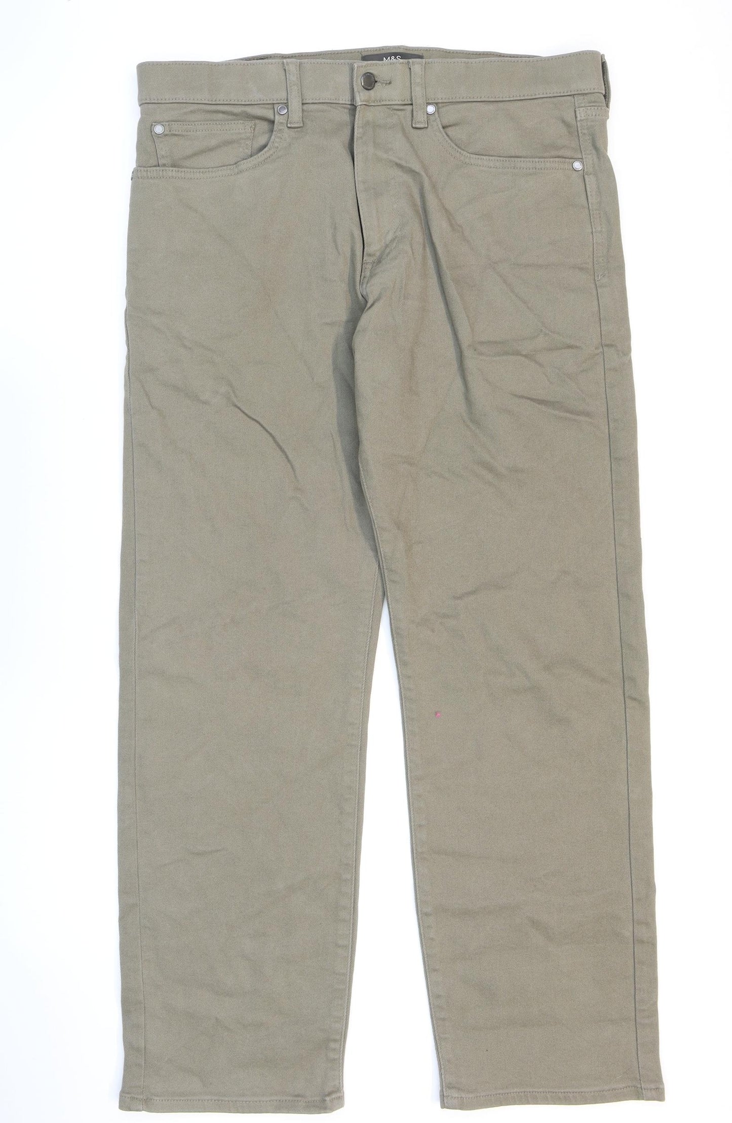Marks and Spencer Mens Grey Cotton Straight Jeans Size 34 in L29 in Regular Zip