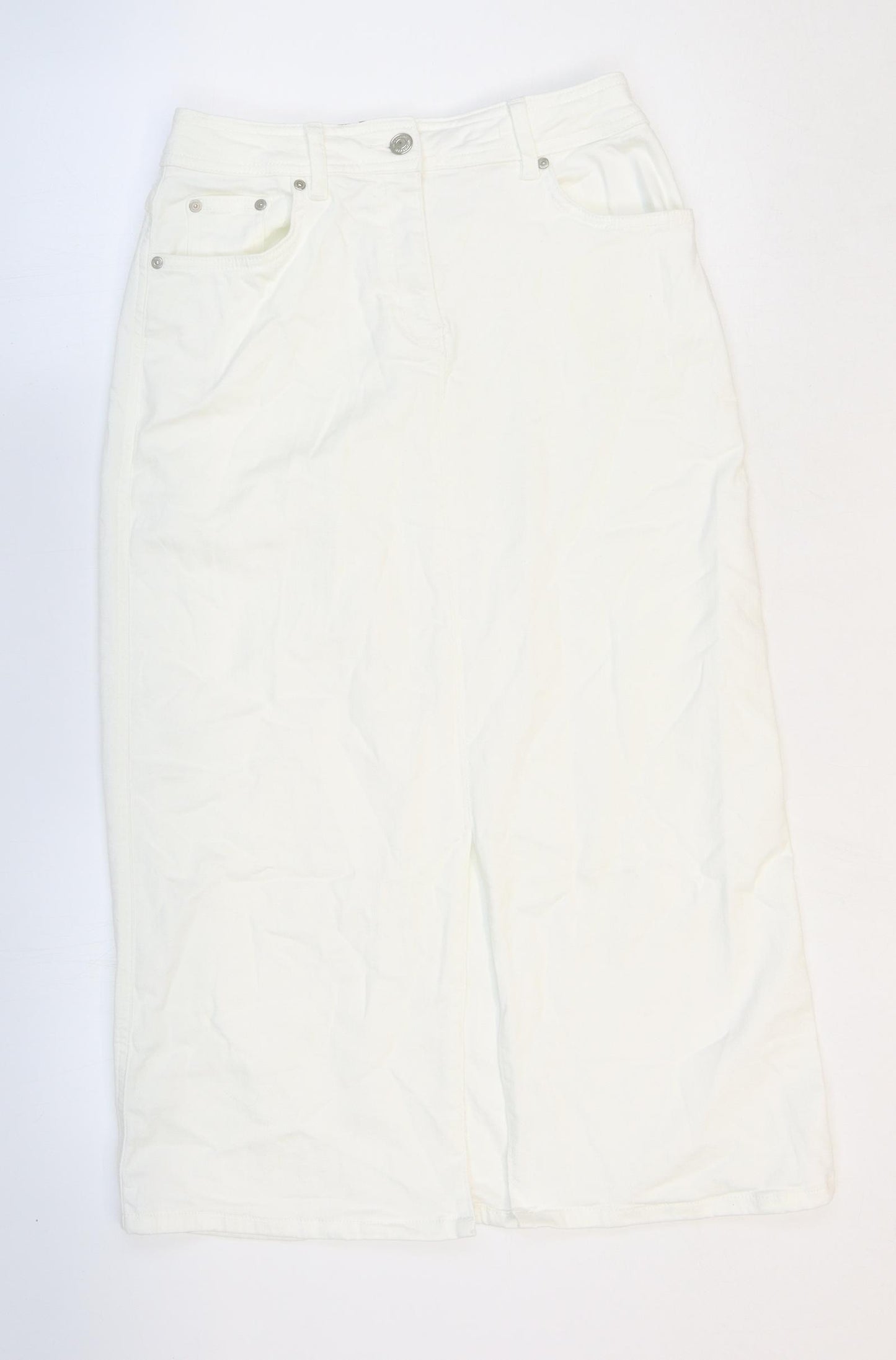 Marks and Spencer Womens White Cotton Straight & Pencil Skirt Size 10 Zip