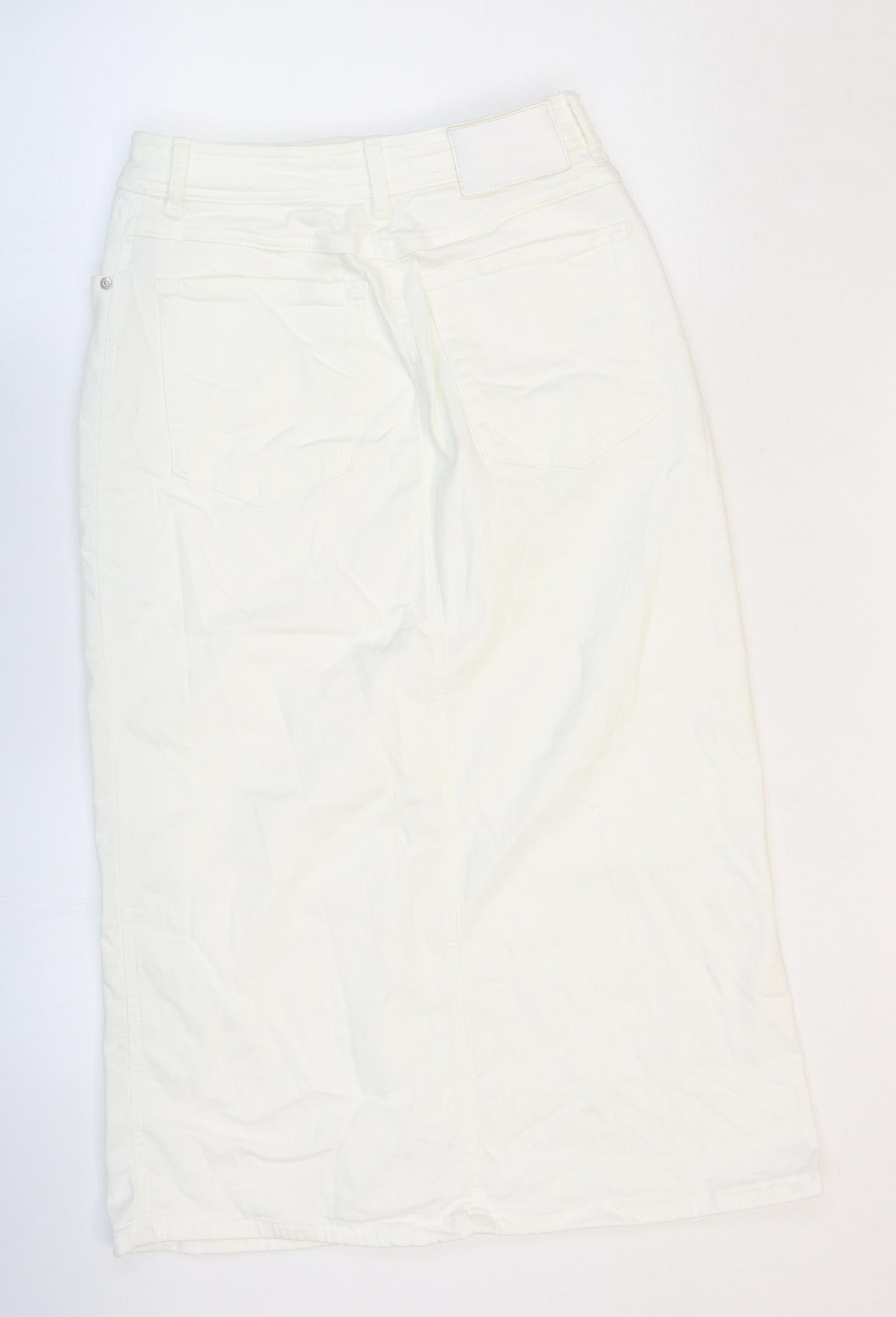 Marks and Spencer Womens White Cotton Straight & Pencil Skirt Size 10 Zip