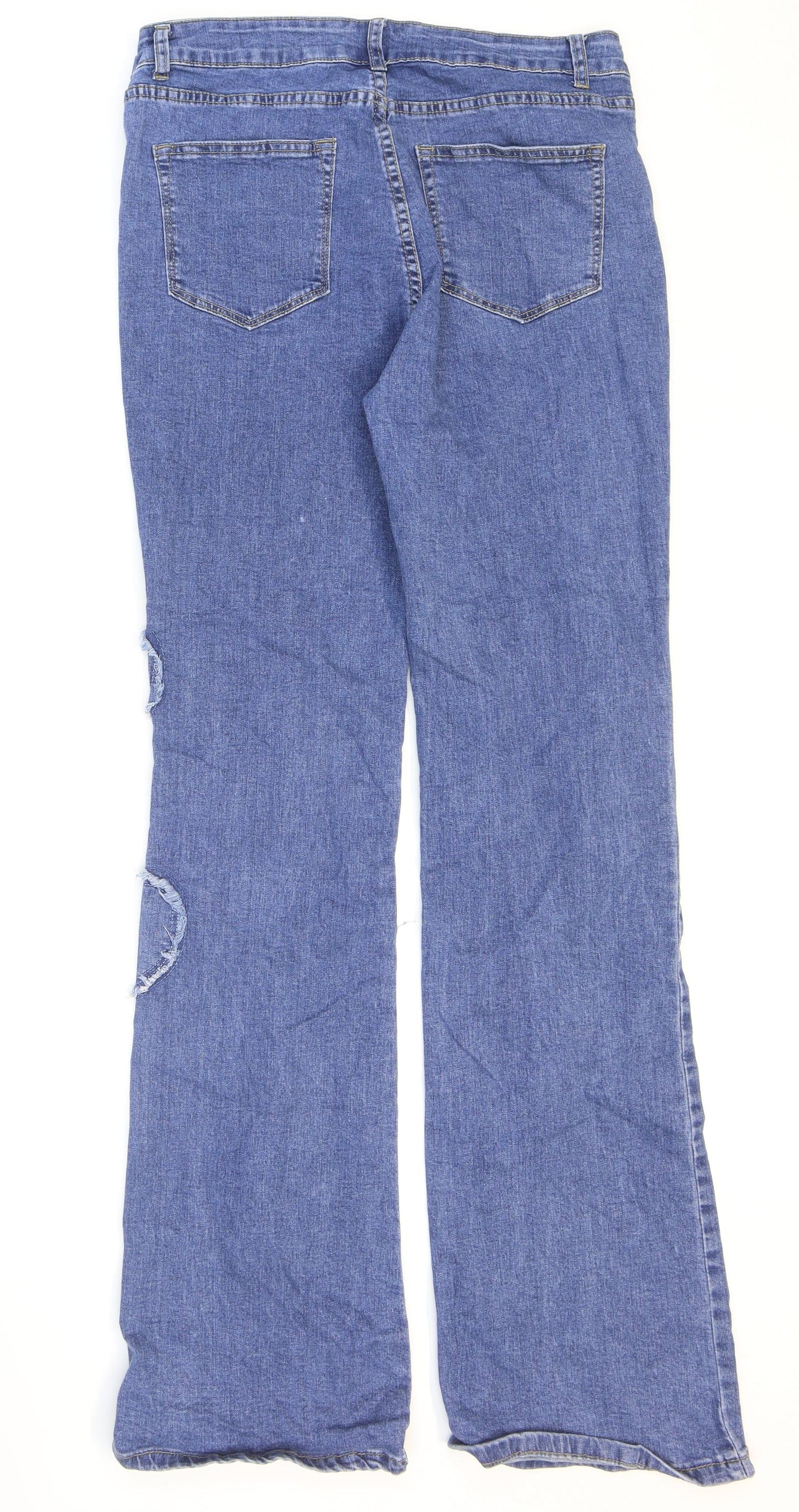 SheIn Womens Blue Cotton Flared Jeans Size L L33 in Regular Zip - Hearts