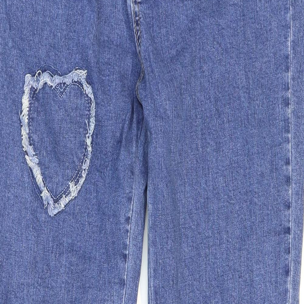 SheIn Womens Blue Cotton Flared Jeans Size L L33 in Regular Zip - Hearts