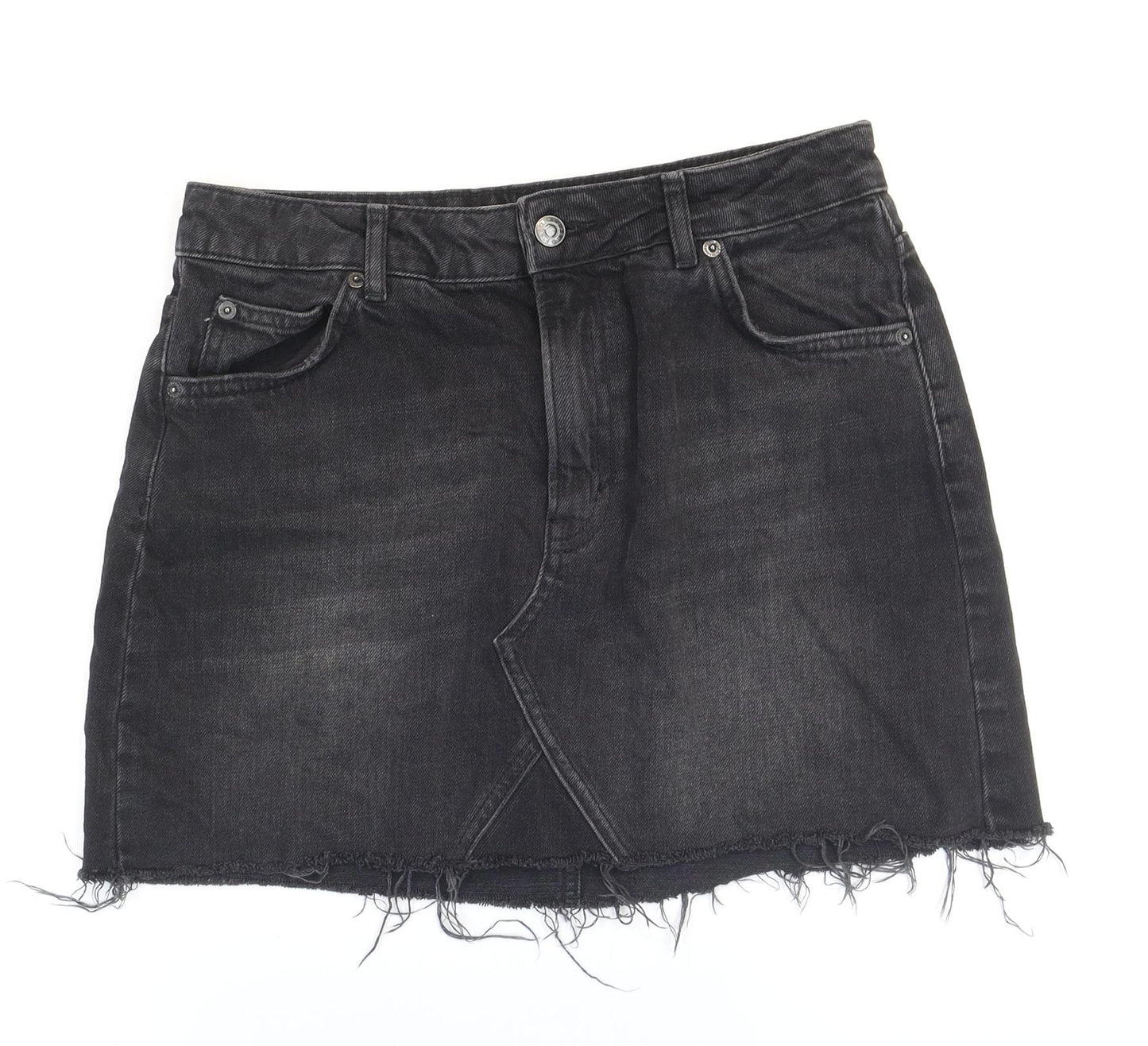 Topshop Womens Black Cotton Mini Skirt Size 10 Zip - Distressed Look