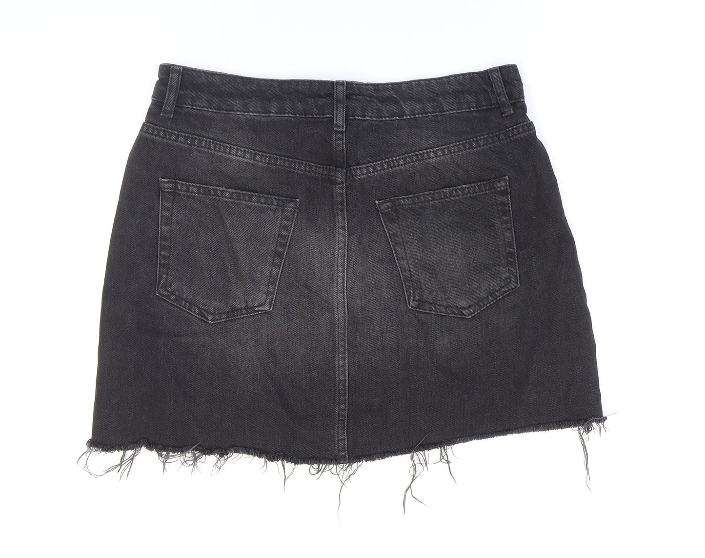 Topshop Womens Black Cotton Mini Skirt Size 10 Zip - Distressed Look