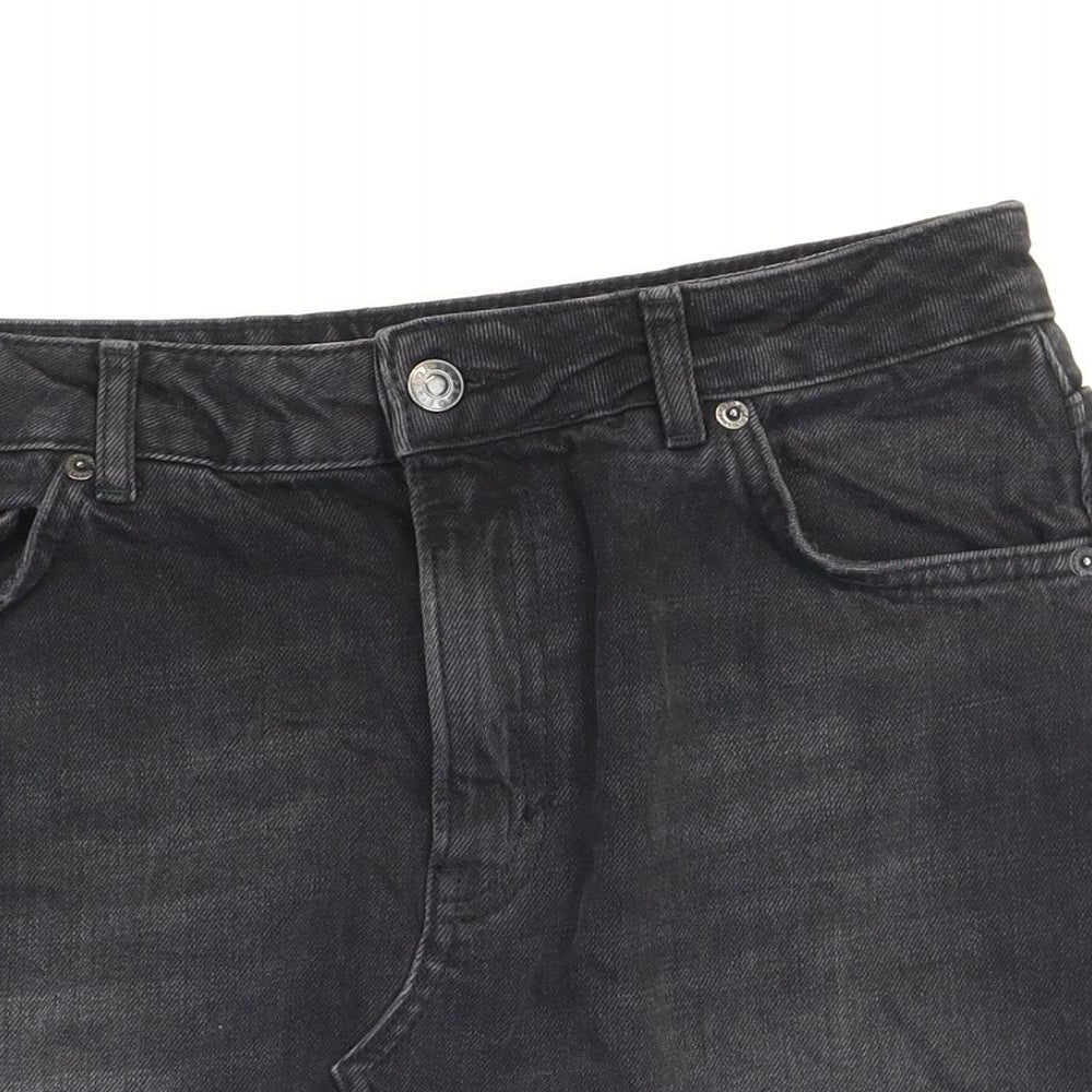 Topshop Womens Black Cotton Mini Skirt Size 10 Zip - Distressed Look