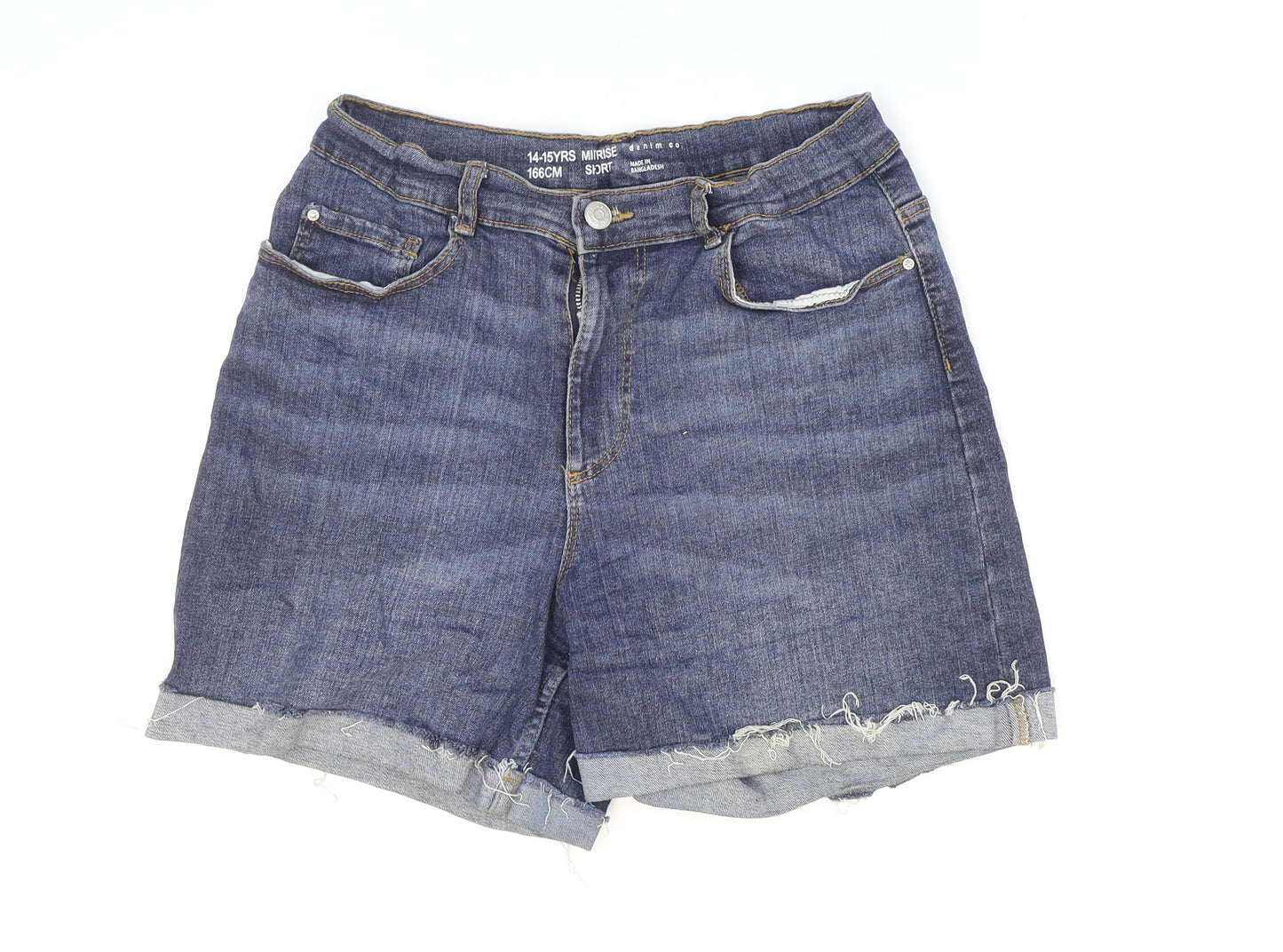 Primark Girls Blue Cotton Boyfriend Shorts Size 14-15 Years Regular Zip - Distressed Look