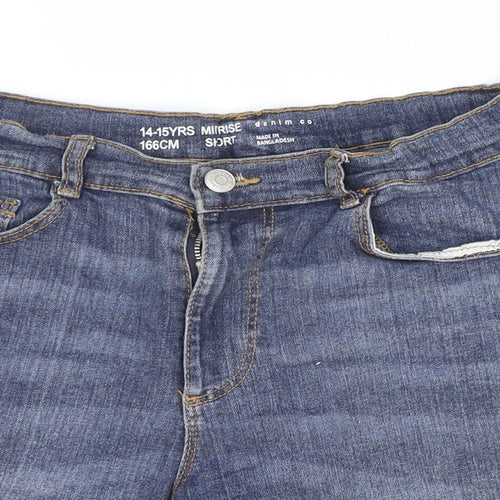 Primark Girls Blue Cotton Boyfriend Shorts Size 14-15 Years Regular Zip - Distressed Look