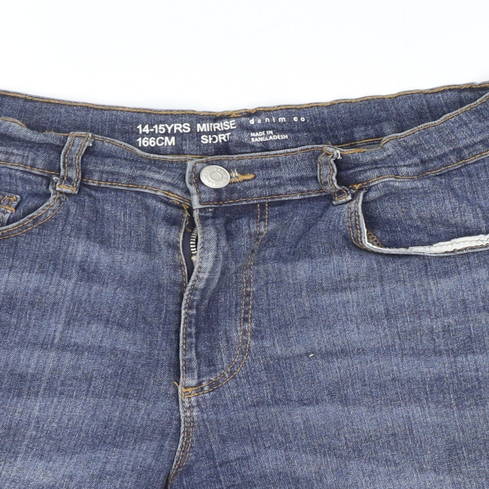 Primark Girls Blue Cotton Boyfriend Shorts Size 14-15 Years Regular Zip - Distressed Look