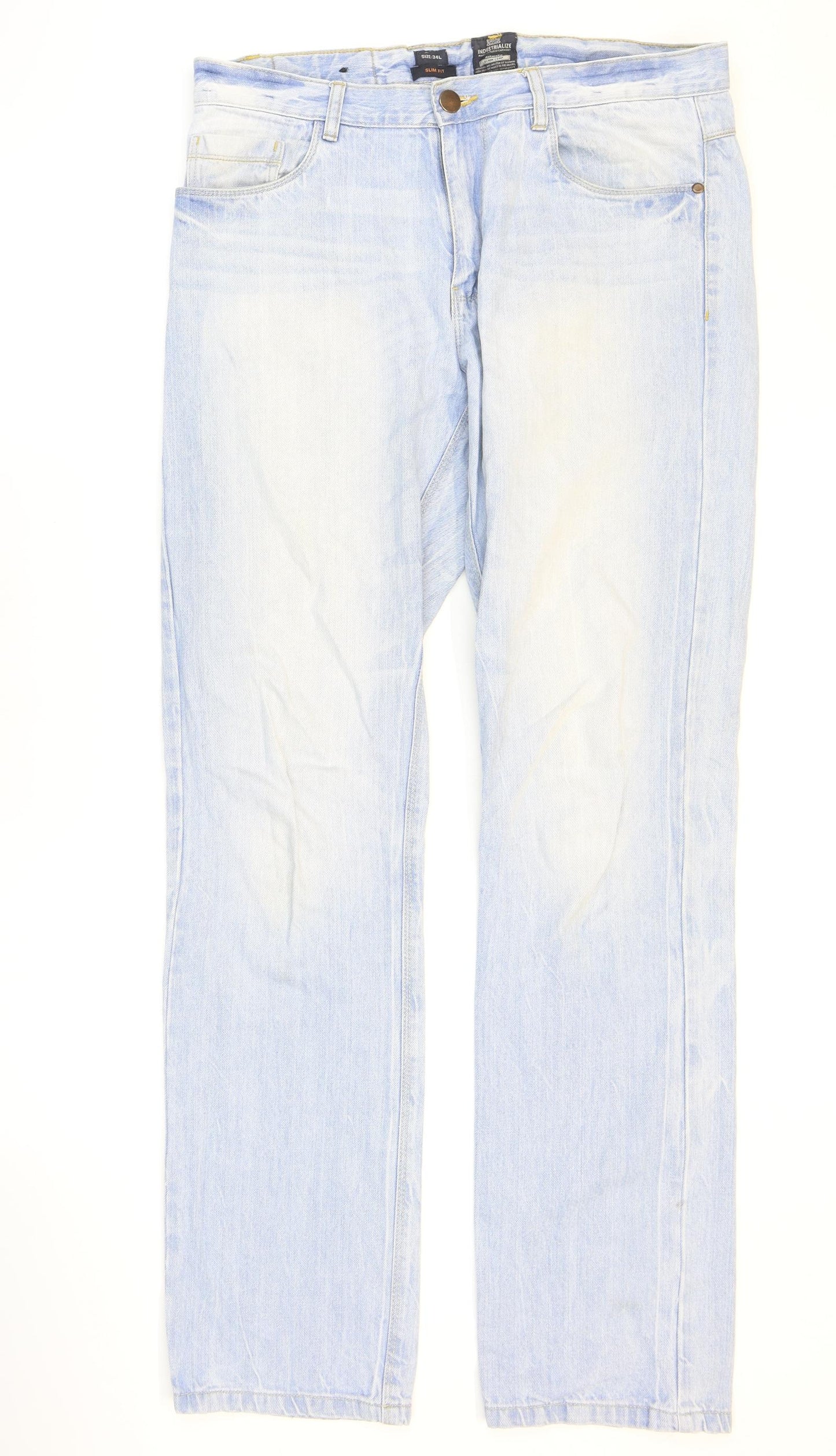 Industrialize Mens Blue Cotton Straight Jeans Size 34 in L33 in Regular Zip