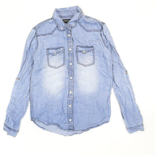 PRETTYLITTLETHING Womens Blue Cotton Basic Button-Up Size 6 Collared