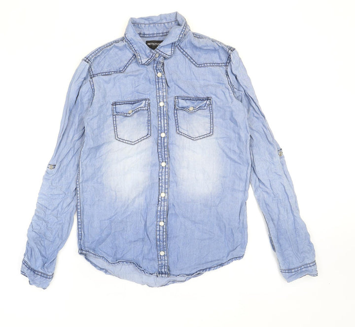 PRETTYLITTLETHING Womens Blue Cotton Basic Button-Up Size 6 Collared