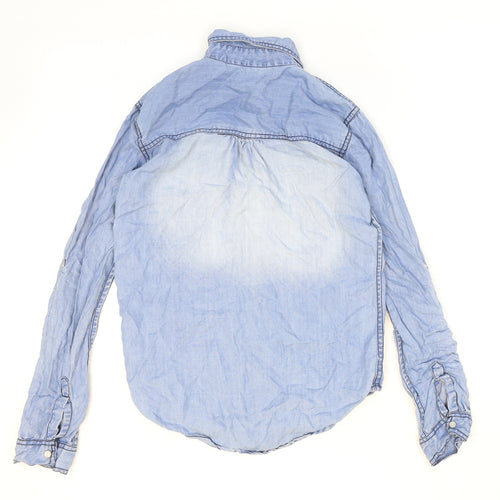 PRETTYLITTLETHING Womens Blue Cotton Basic Button-Up Size 6 Collared