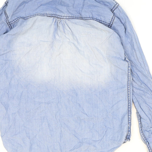PRETTYLITTLETHING Womens Blue Cotton Basic Button-Up Size 6 Collared