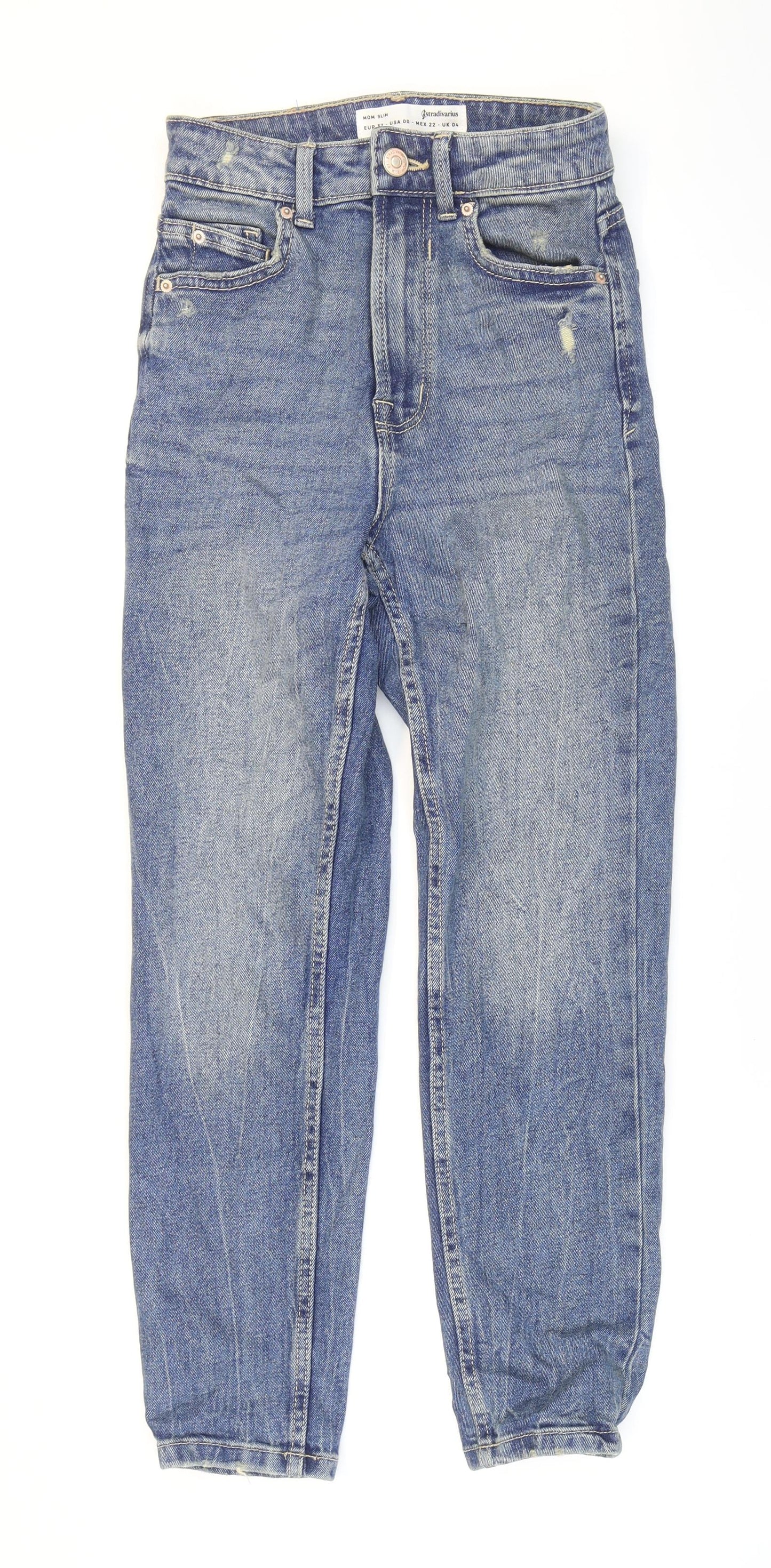 Stradivarius Womens Blue Cotton Mom Jeans Size 4 L25 in Regular Zip
