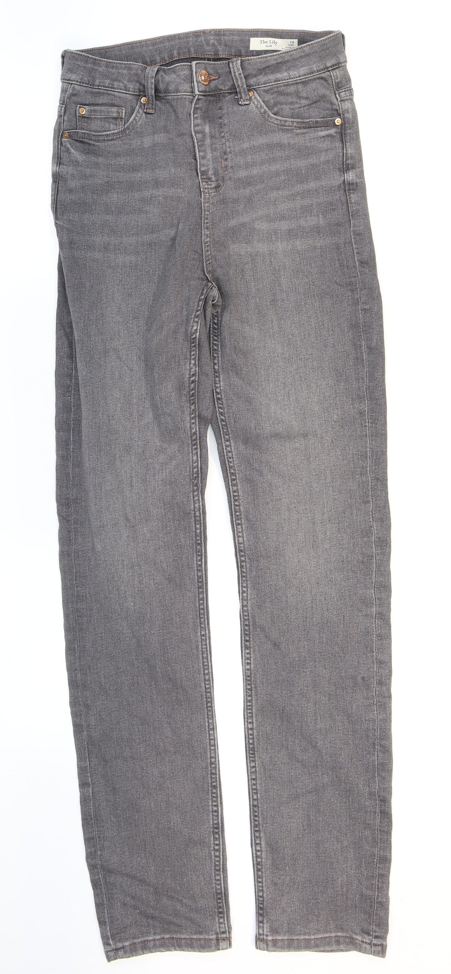 Marks and Spencer Womens Grey Cotton Straight Jeans Size 10 L30 in Regular Zip