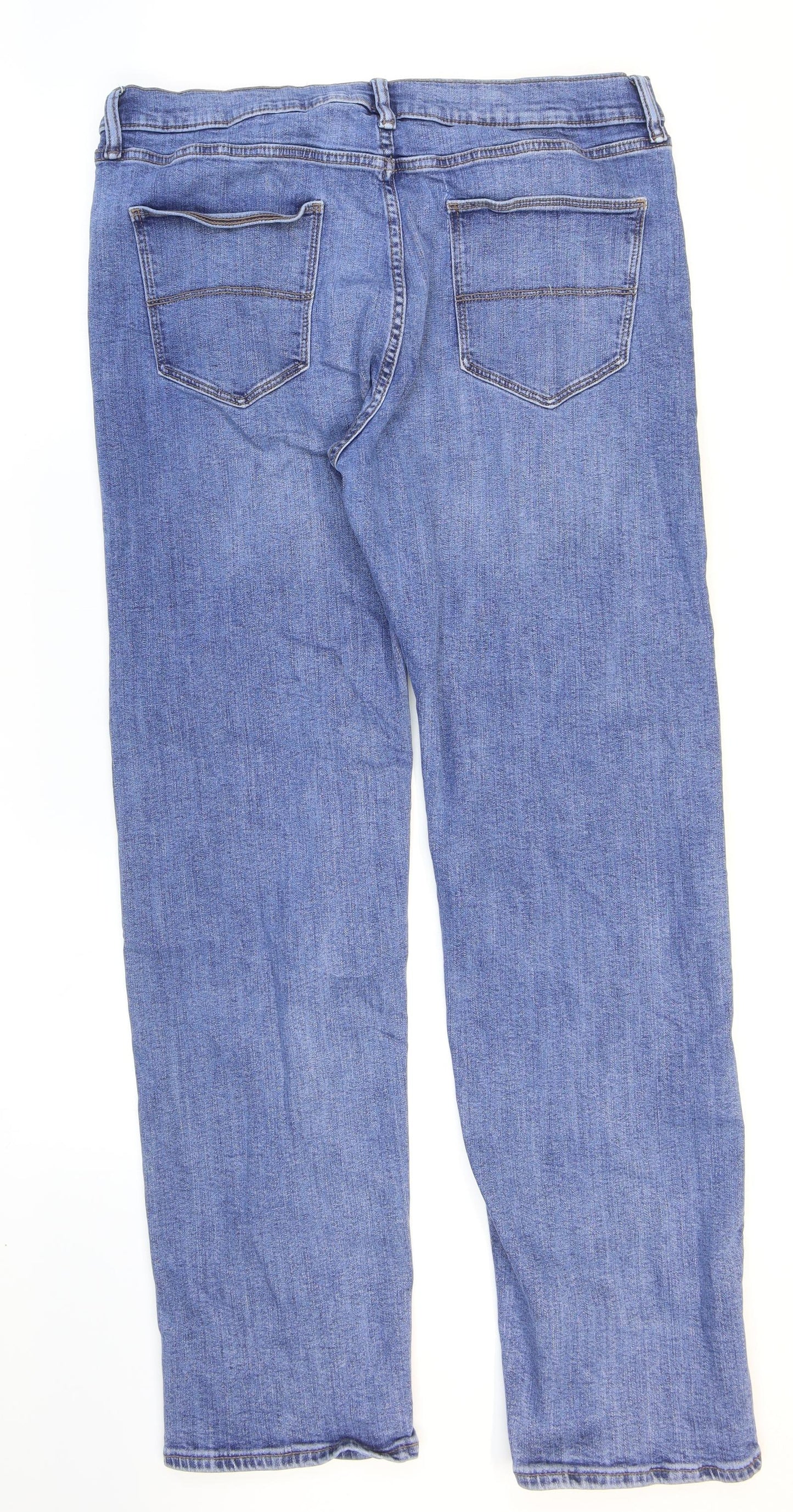 Marks and Spencer Mens Blue Cotton Straight Jeans Size 36 in L33 in Regular Zip