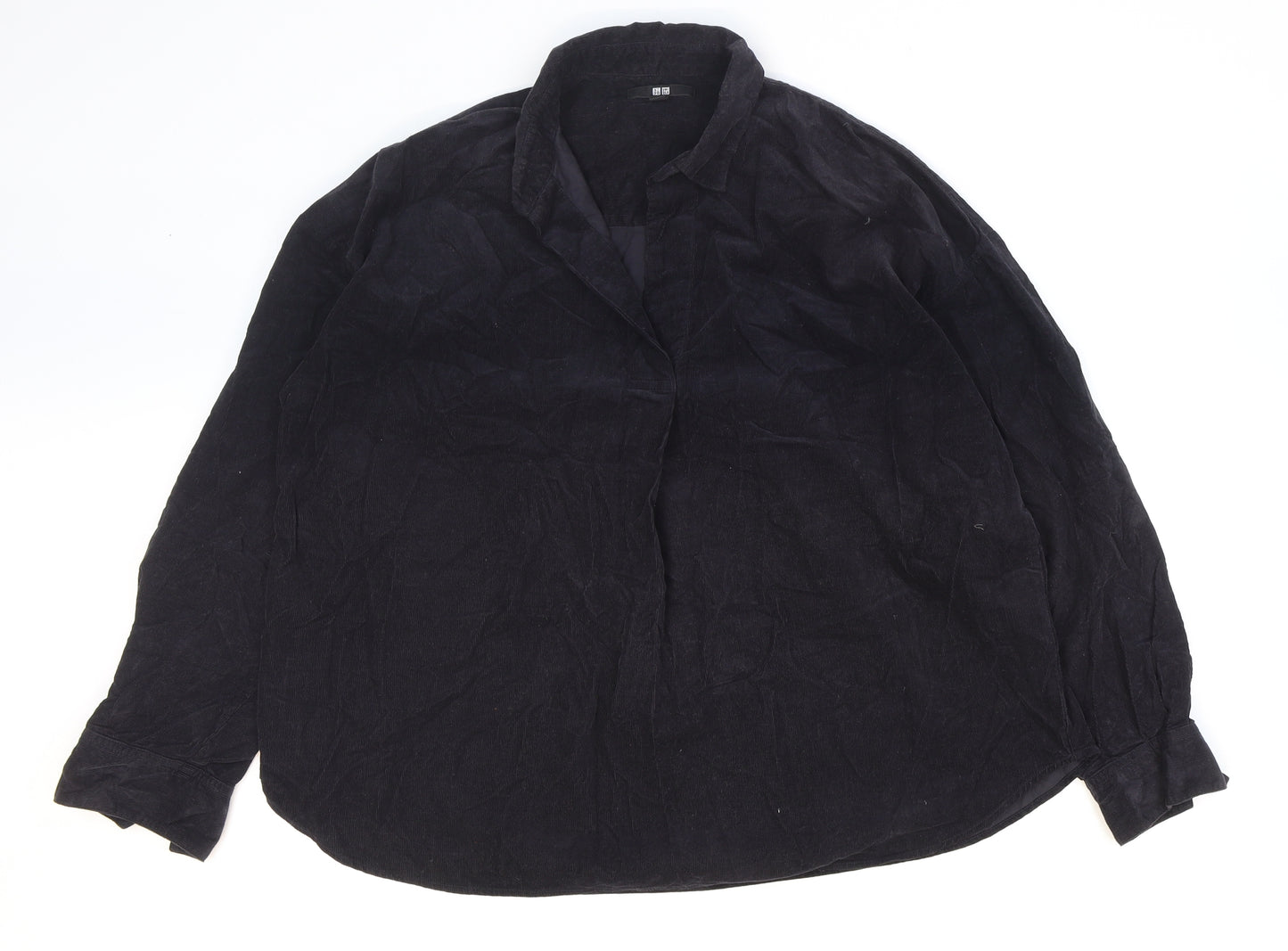 Uniqlo Womens Black 100% Cotton Basic T-Shirt Size M Collared