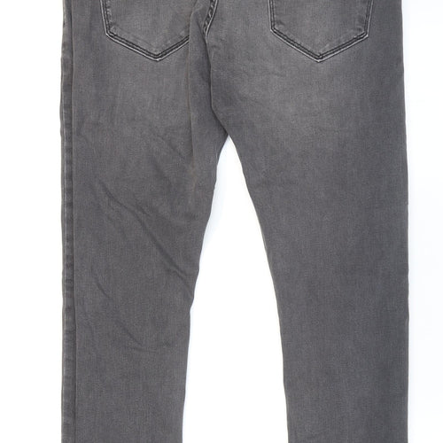 Marks and Spencer Mens Grey Cotton Tapered Jeans Size 34 in L29 in Regular Zip