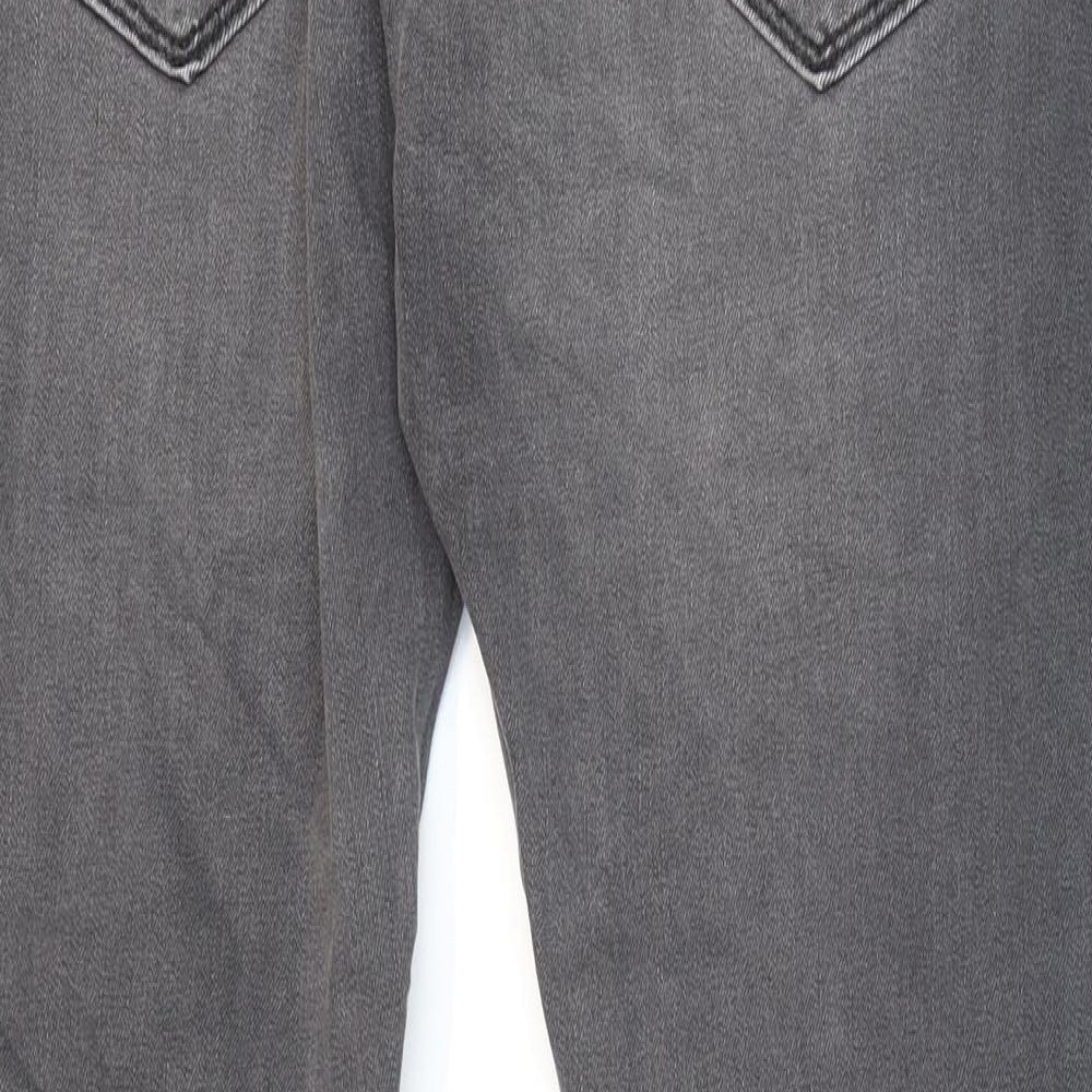 Marks and Spencer Mens Grey Cotton Tapered Jeans Size 34 in L29 in Regular Zip