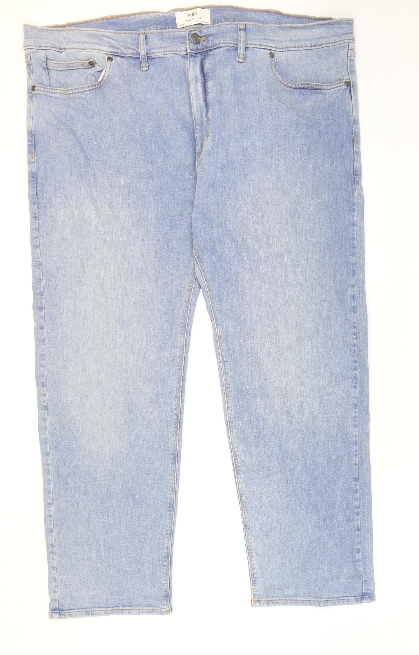 Marks and Spencer Mens Blue Cotton Tapered Jeans Size 44 in L31 in Regular Zip