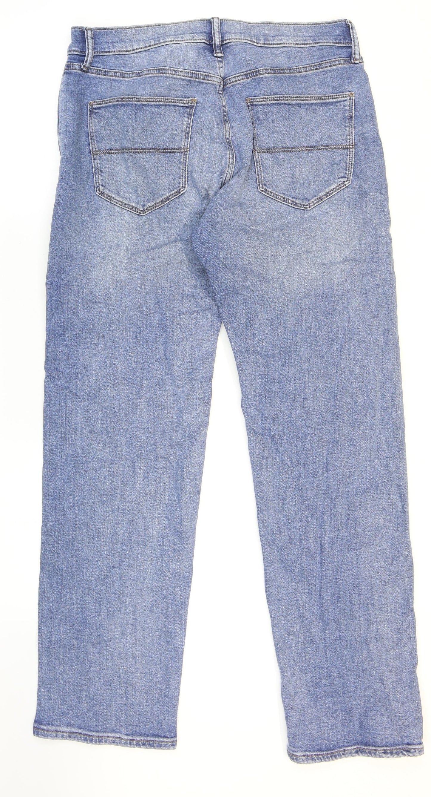 Marks and Spencer Mens Blue Cotton Straight Jeans Size 32 in L31 in Regular Zip