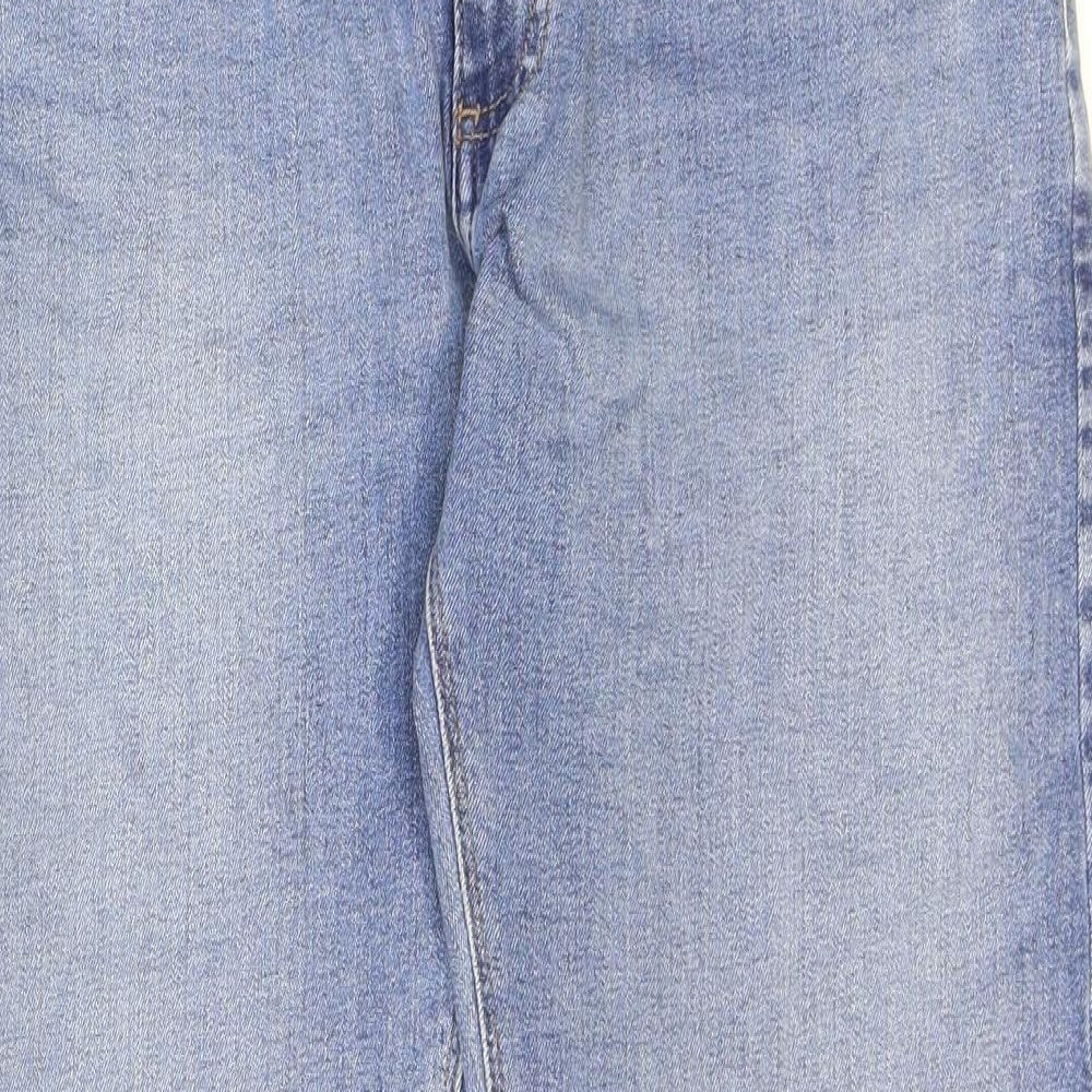 Marks and Spencer Mens Blue Cotton Straight Jeans Size 32 in L31 in Regular Zip