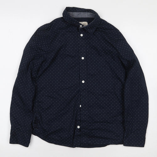 Label of Graded Goods Boys Blue Polka Dot 100% Cotton Basic Button-Up Size 11-12 Years Collared Button