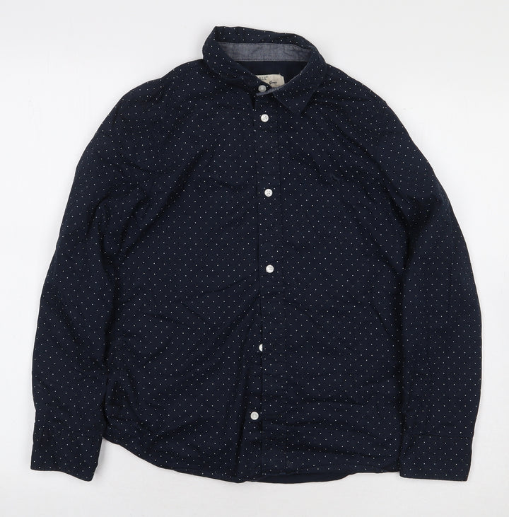 Label of Graded Goods Boys Blue Polka Dot 100% Cotton Basic Button-Up Size 11-12 Years Collared Button