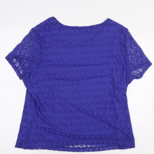 Planet Womens Blue Geometric Nylon Basic Blouse Size L Boat Neck