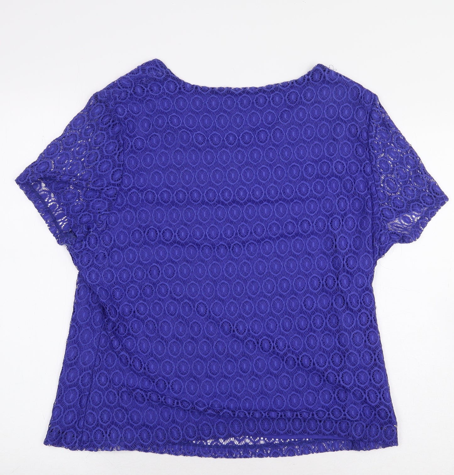 Planet Womens Blue Geometric Nylon Basic Blouse Size L Boat Neck