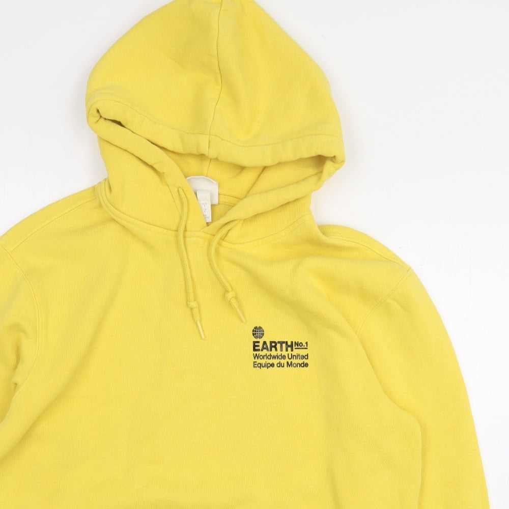 H&M Mens Yellow Cotton Pullover Hoodie Size S
