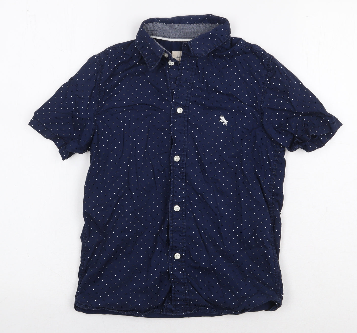H&M Boys Blue Polka Dot 100% Cotton Basic Button-Up Size 9-10 Years Collared Button