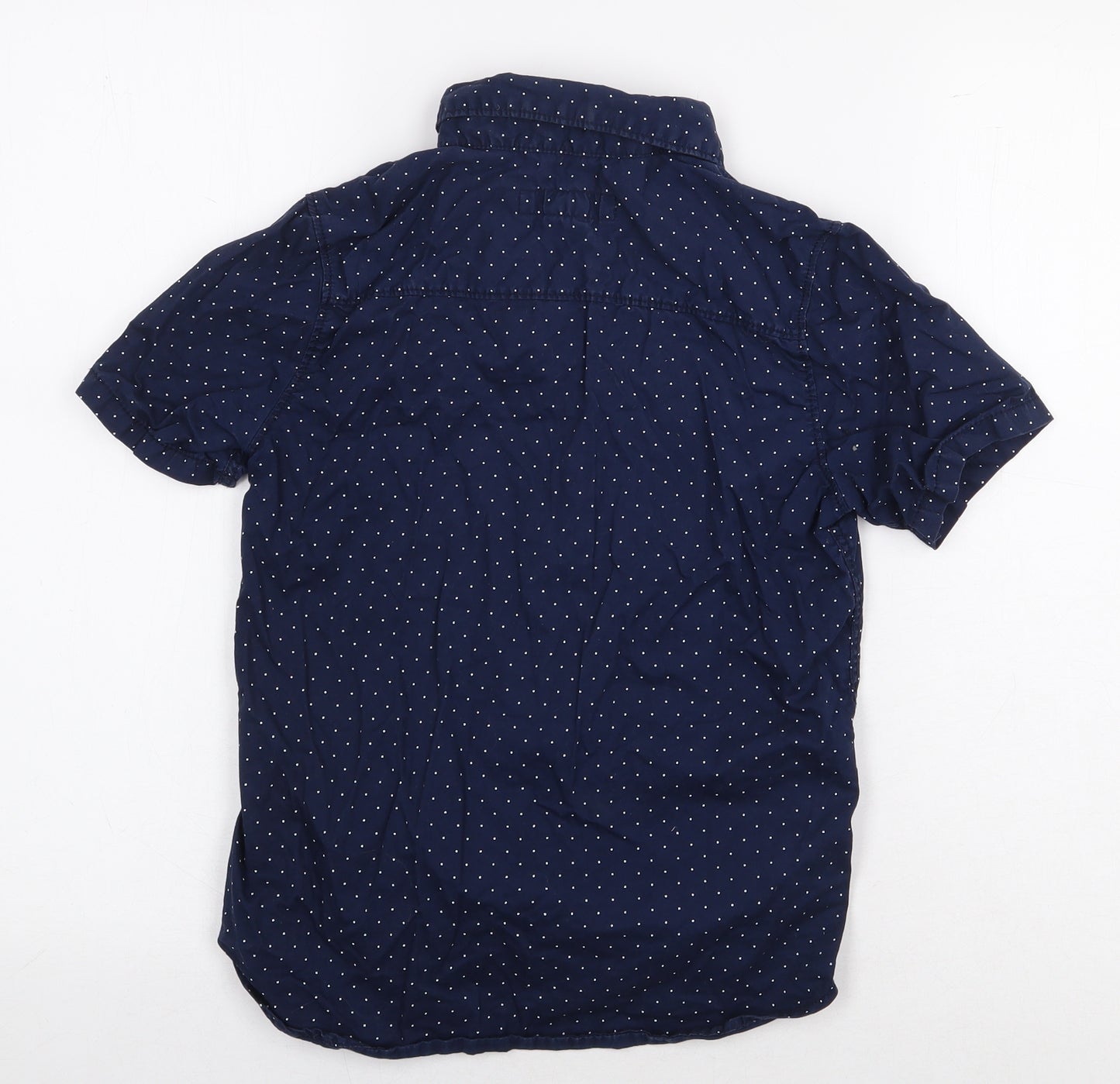 H&M Boys Blue Polka Dot 100% Cotton Basic Button-Up Size 9-10 Years Collared Button