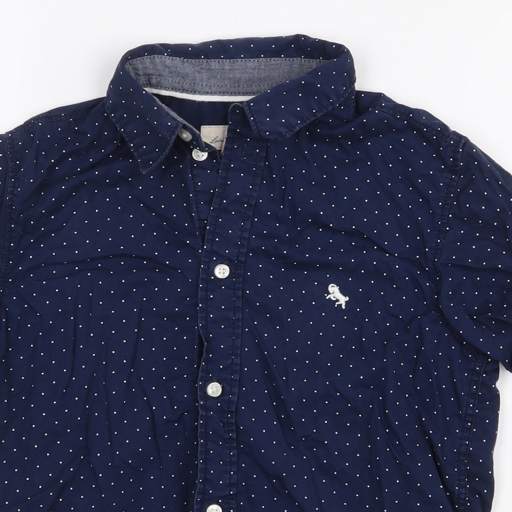 H&M Boys Blue Polka Dot 100% Cotton Basic Button-Up Size 9-10 Years Collared Button
