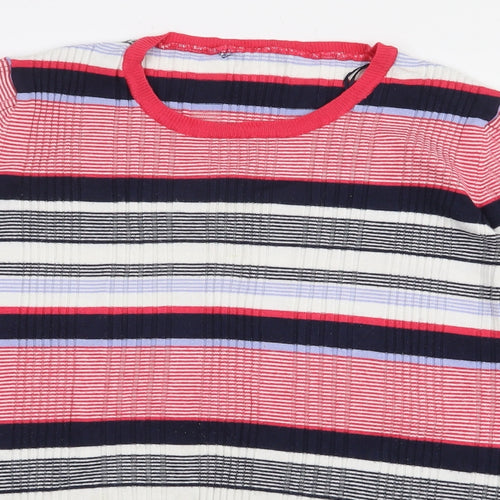 Marks and Spencer Womens Multicoloured Striped Viscose Basic T-Shirt Size 20 Round Neck