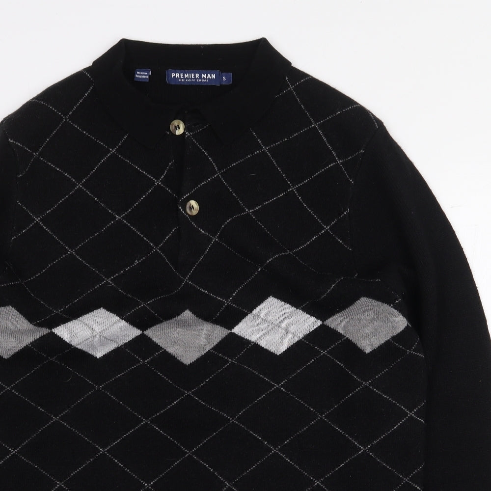 Premier Man Mens Black Argyle/Diamond Acrylic Pullover Sweatshirt Size S