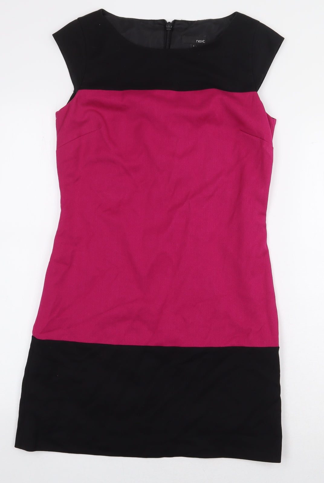 NEXT Womens Pink Colourblock Polyester Pencil Dress Size 8 Boat Neck Zip
