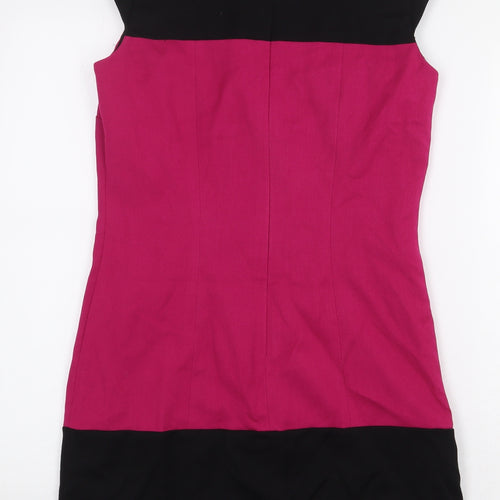 NEXT Womens Pink Colourblock Polyester Pencil Dress Size 8 Boat Neck Zip