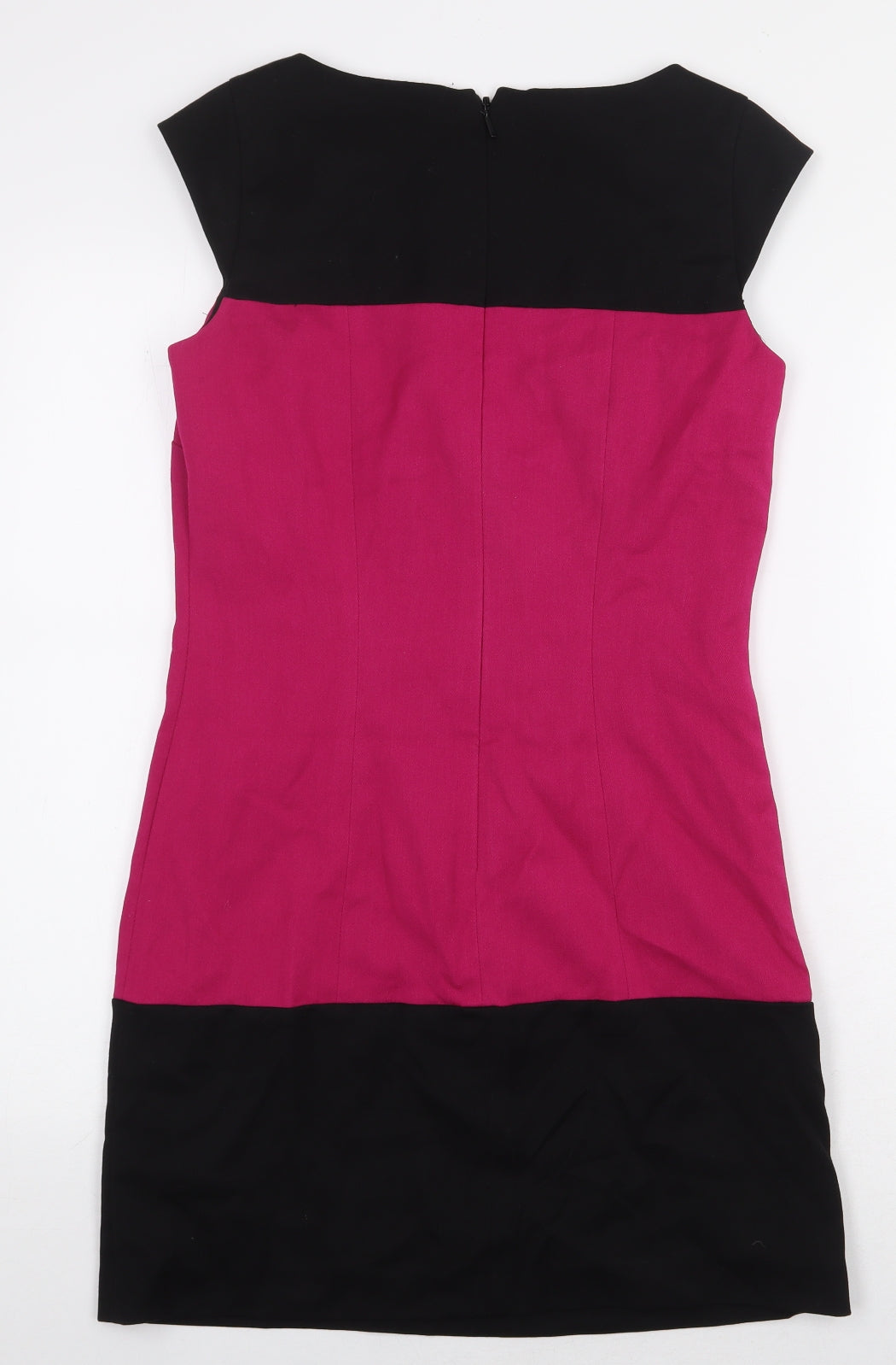 NEXT Womens Pink Colourblock Polyester Pencil Dress Size 8 Boat Neck Zip