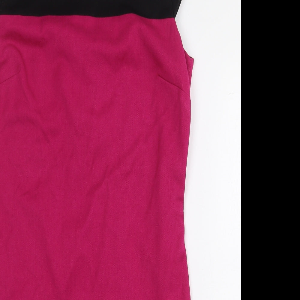NEXT Womens Pink Colourblock Polyester Pencil Dress Size 8 Boat Neck Zip