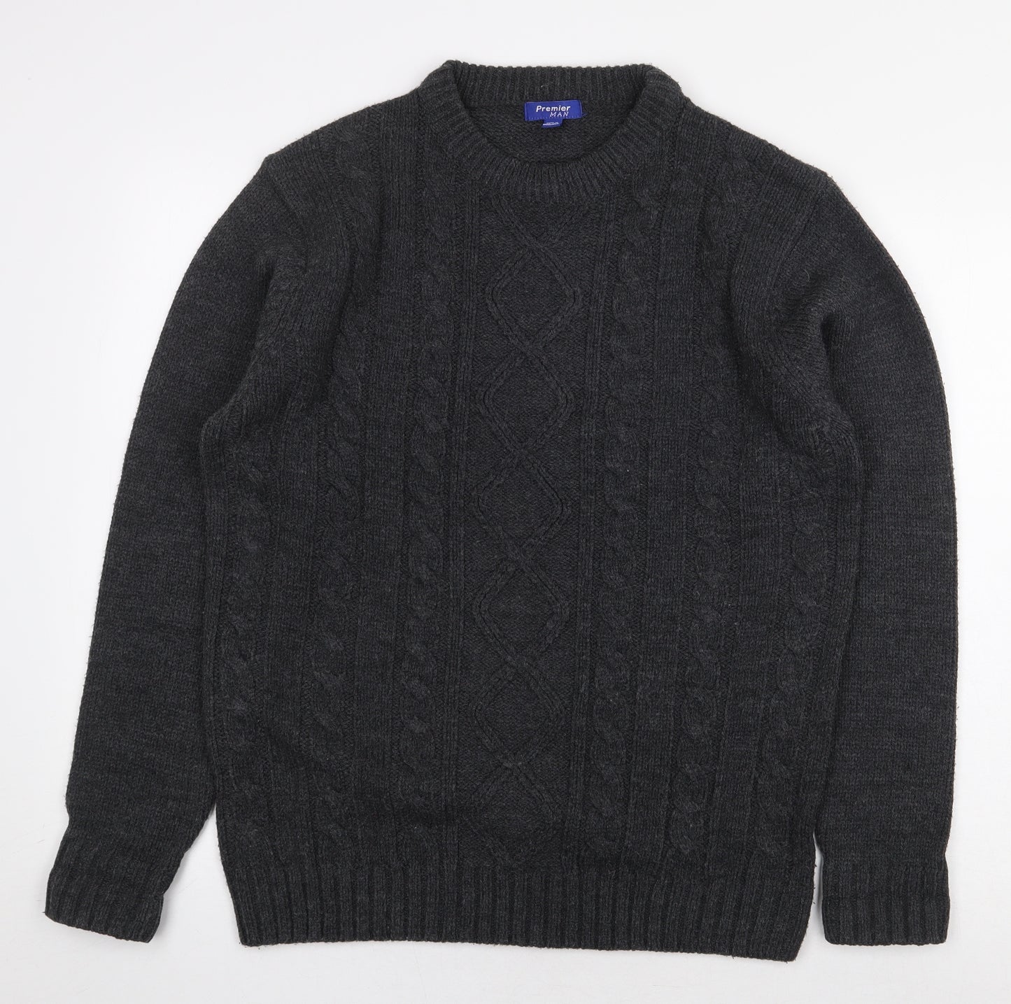 Premier Man Mens Grey Round Neck Acrylic Pullover Jumper Size S